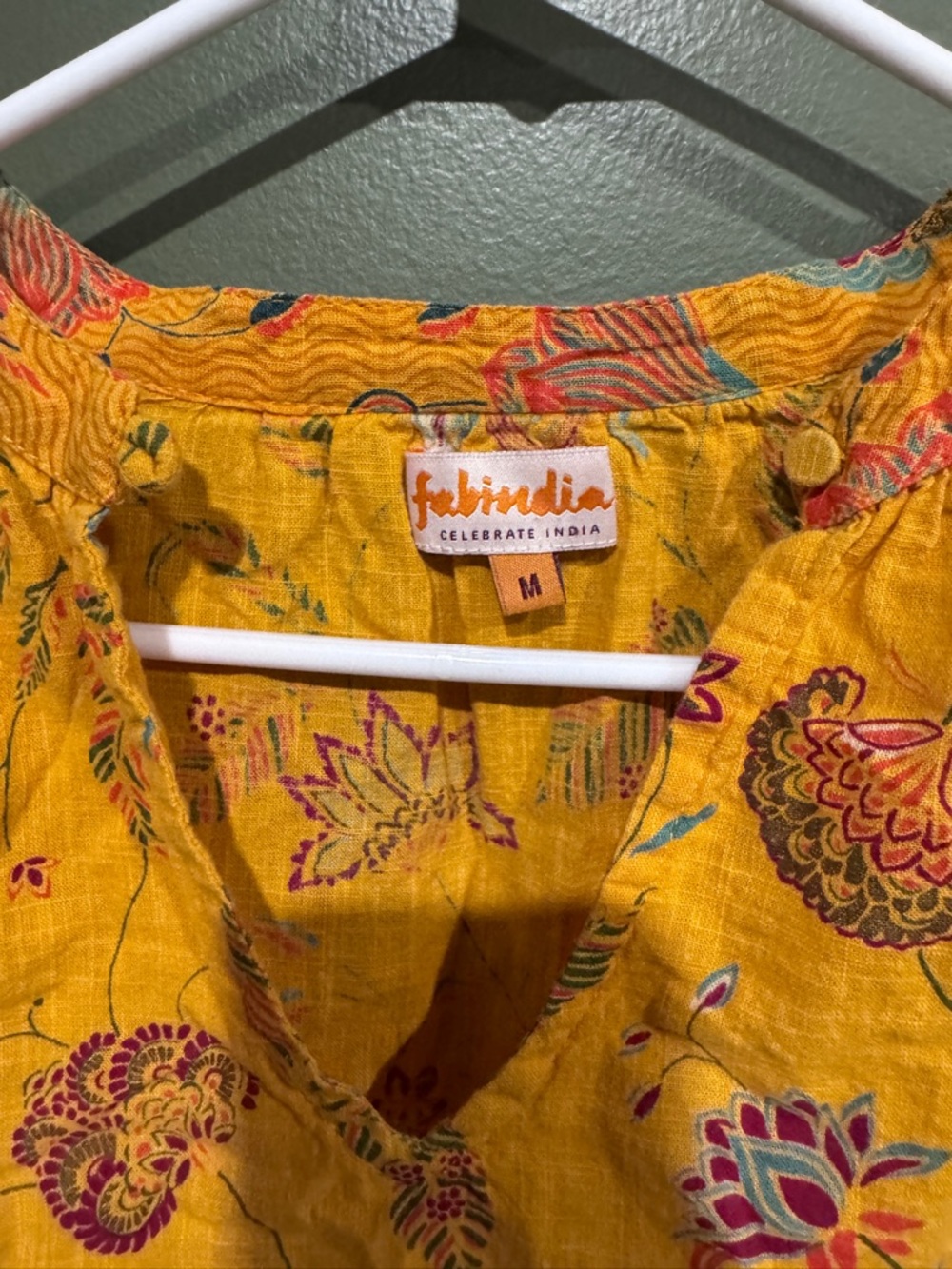 Fabindia Yellow Floral Print Tunic 100% Cotton Medium - Picture 3 of 6